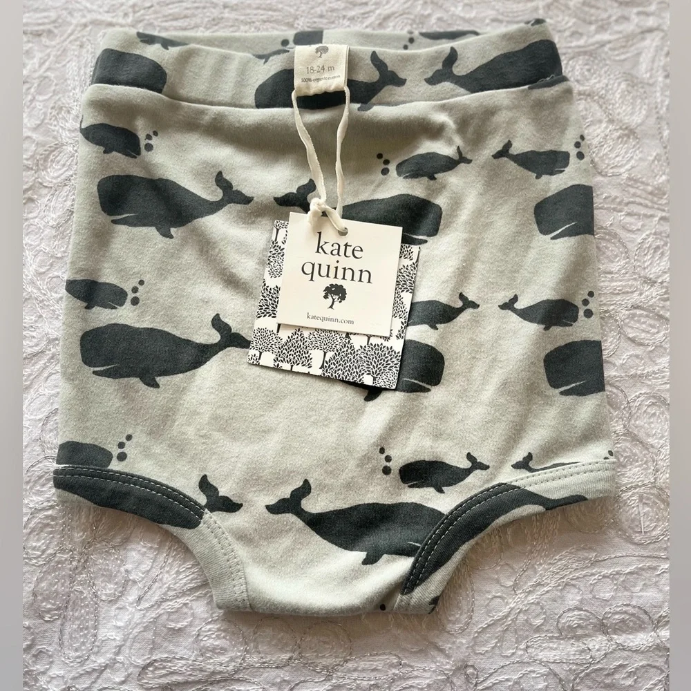 Kate Quinn Teal Gray Whale Pattern Bloomers (Diaper Cover) Sz 18-24M